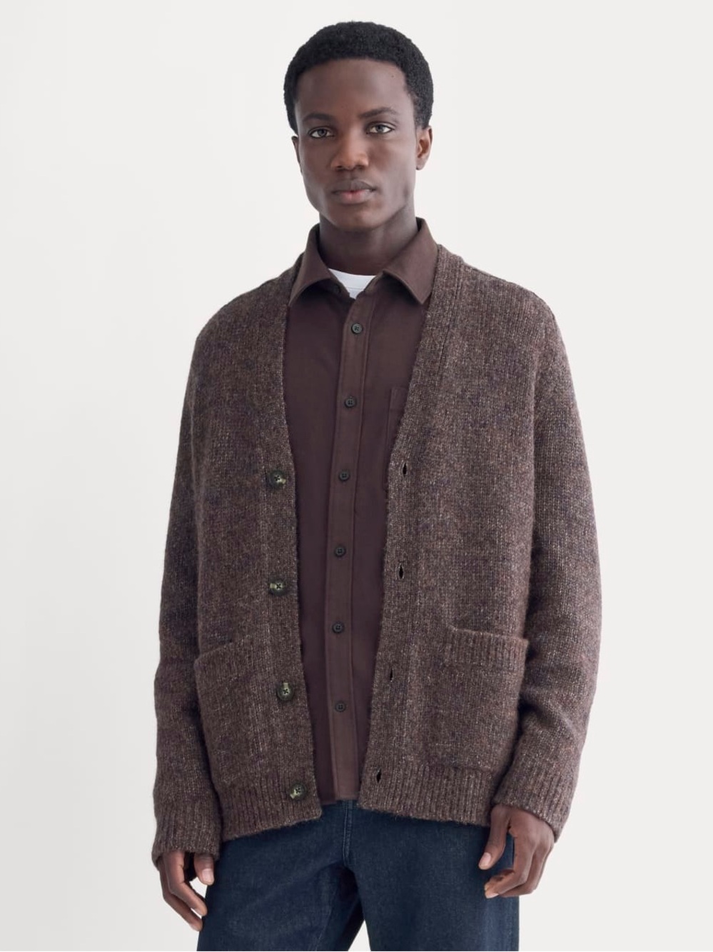 Everlane The Cloud Relaxed Cardigan Heathered Burgundy Wool Blend Size L NWT